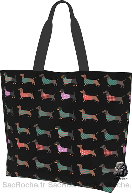 Sac Main Femme Chien Motif Noir À