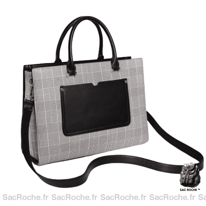 Sac Main Femme Compartiment Ordinateur Noir Et Blanc À