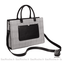 Sac Main Femme Compartiment Ordinateur - modèle Noir et blanc - Sac Roche ™
