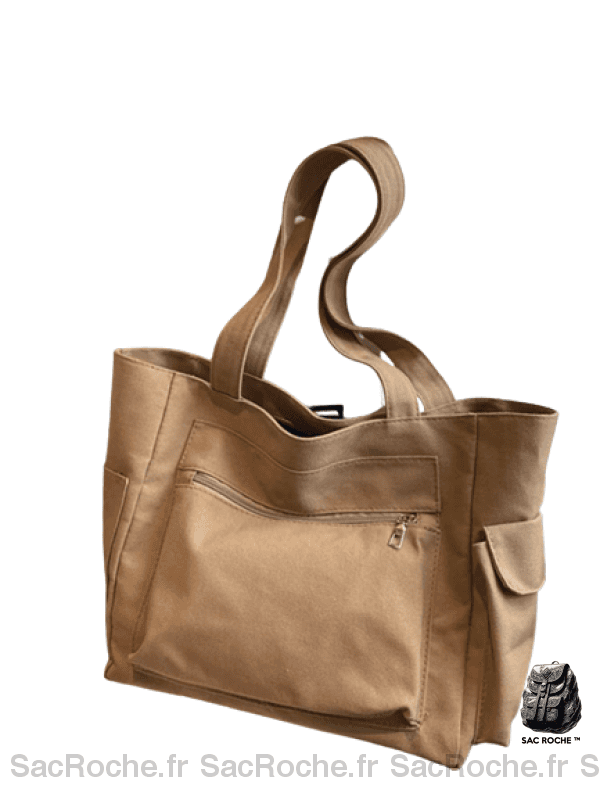 Sac Main Femme Coton Grand Kaki / 32X28X14Cm À