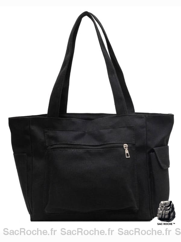 Sac Main Femme Coton Grand Noir / 32X28X14Cm À