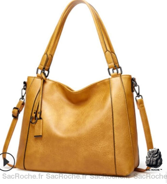 Sac Main Femme Couleur Moutarde Jaune / 34X14X29Cm À