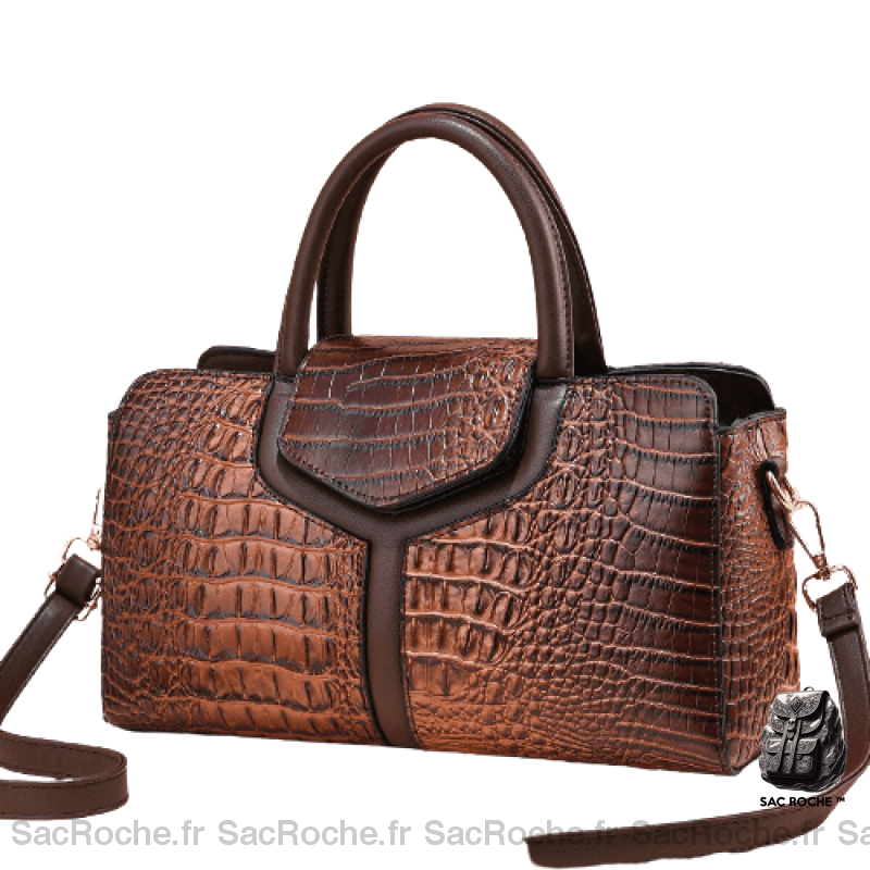 Sac Main Femme Crocodile Marron / 30Cm À