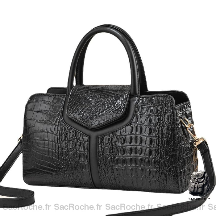 Sac Main Femme Crocodile Noir / 30Cm À