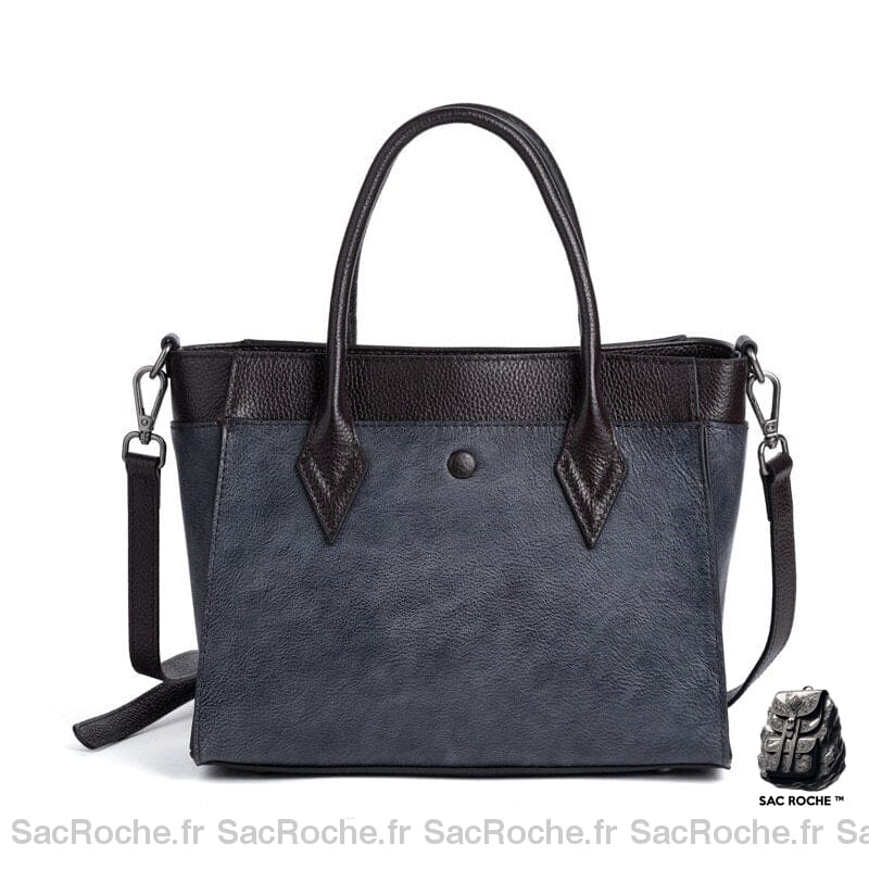 Sac Main Femme Cuir Authentique Bleu Marine / 30 X 12 20 Cm À