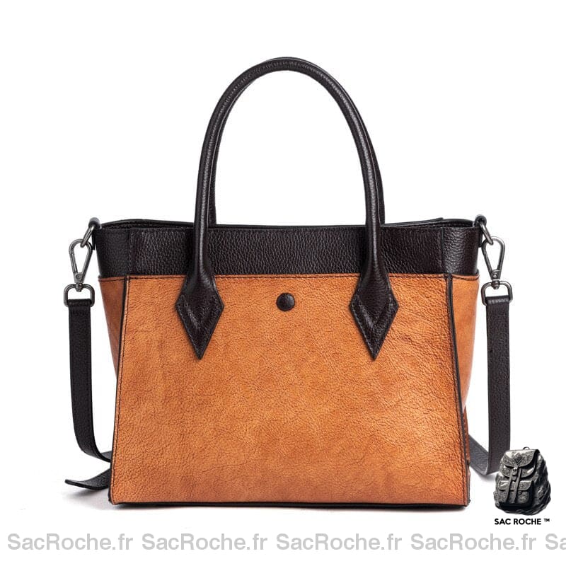 Sac Main Femme Cuir Authentique Camel / 30 X 12 20 Cm À