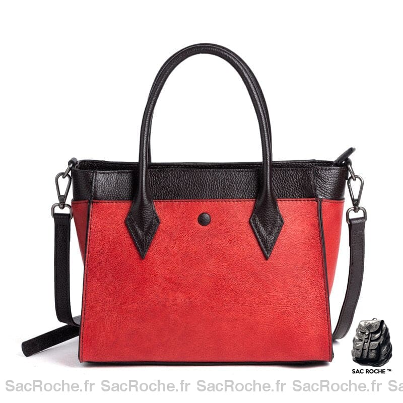 Sac Main Femme Cuir Authentique Rouge / 30 X 12 20 Cm À