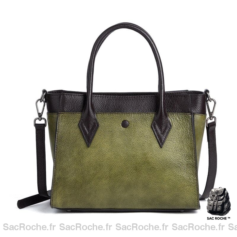 Sac Main Femme Cuir Authentique Vert / 30 X 12 20 Cm À