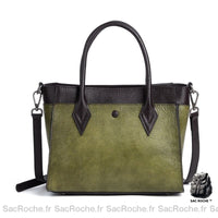 Sac Main Femme Cuir Authentique - modèle Vert / 30 x 12 x 20 cm - Sac Roche ™