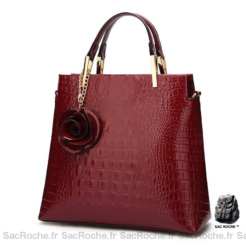 Sac Main Femme Cuir Chic Bordeaux / 30X26X11Cm À