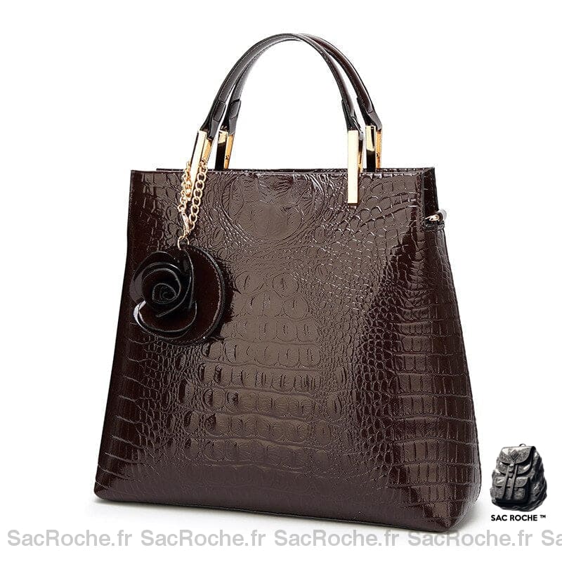 Sac Main Femme Cuir Chic Café / 30X26X11Cm À