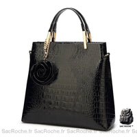 Sac Main Femme Cuir Chic - modèle Noir / 30x26x11cm - Sac Roche ™