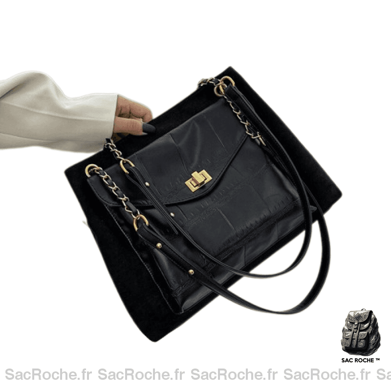 Sac Main Femme Cuir Épaule Noir / 34X9X14Cm À