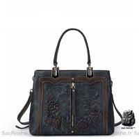 Sac Main Femme Cuir Graine Noir - modèle Bleu / 29.5x13x23cm - Sac Roche ™