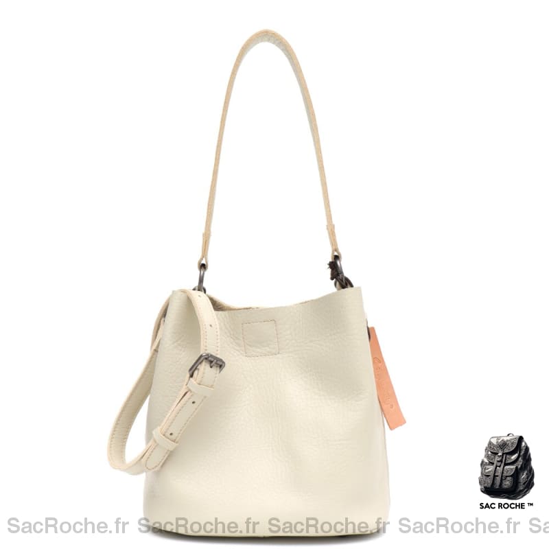 Sac Main Femme Cuir Italien Blanc / 22X16X22Cm À
