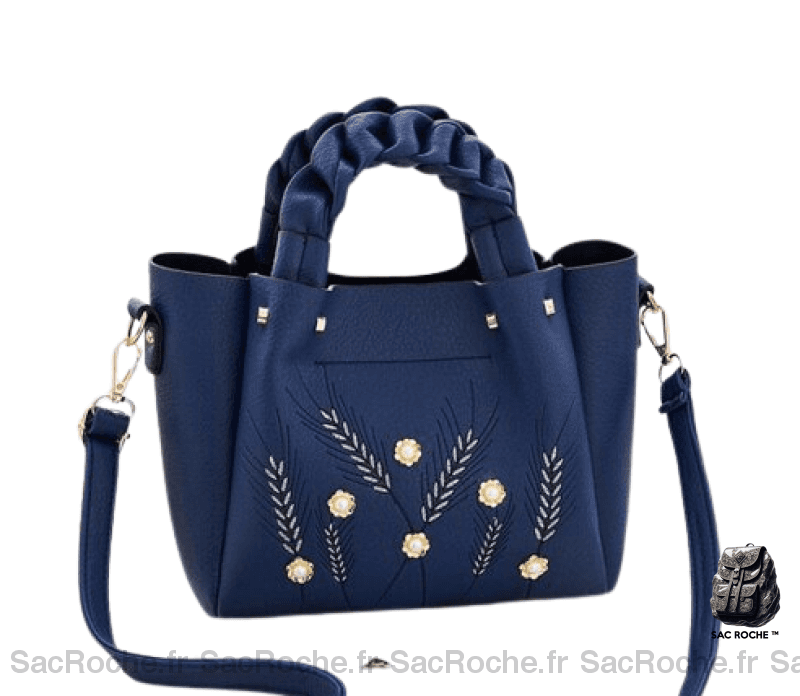 Sac Main Femme Cuir Luxe Bleu / 22X20X12Cm À