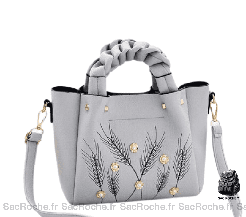 Sac Main Femme Cuir Luxe Gris / 22X20X12Cm À