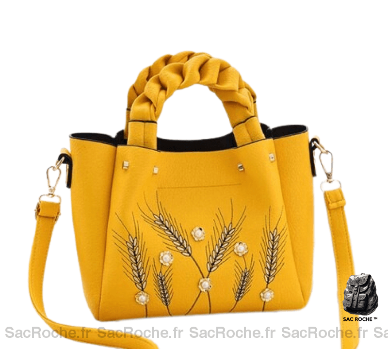 Sac Main Femme Cuir Luxe Jaune / 22X20X12Cm À