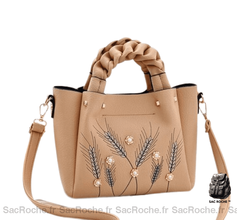 Sac Main Femme Cuir Luxe Kaki / 22X20X12Cm À