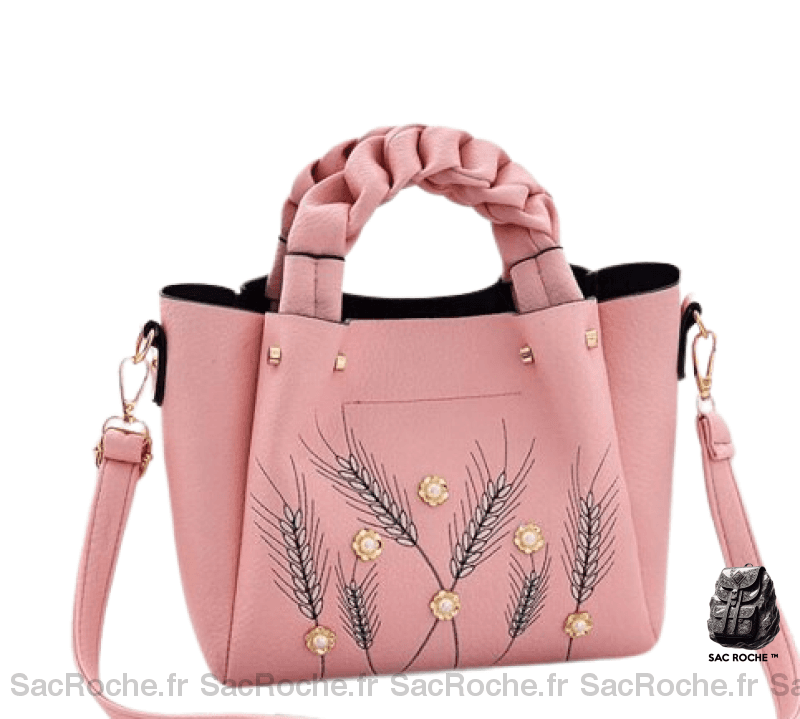 Sac Main Femme Cuir Luxe Rose / 22X20X12Cm À