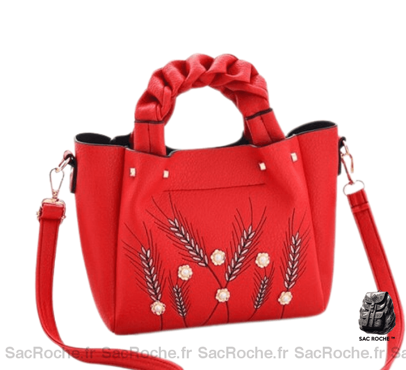 Sac Main Femme Cuir Luxe Rouge / 22X20X12Cm À