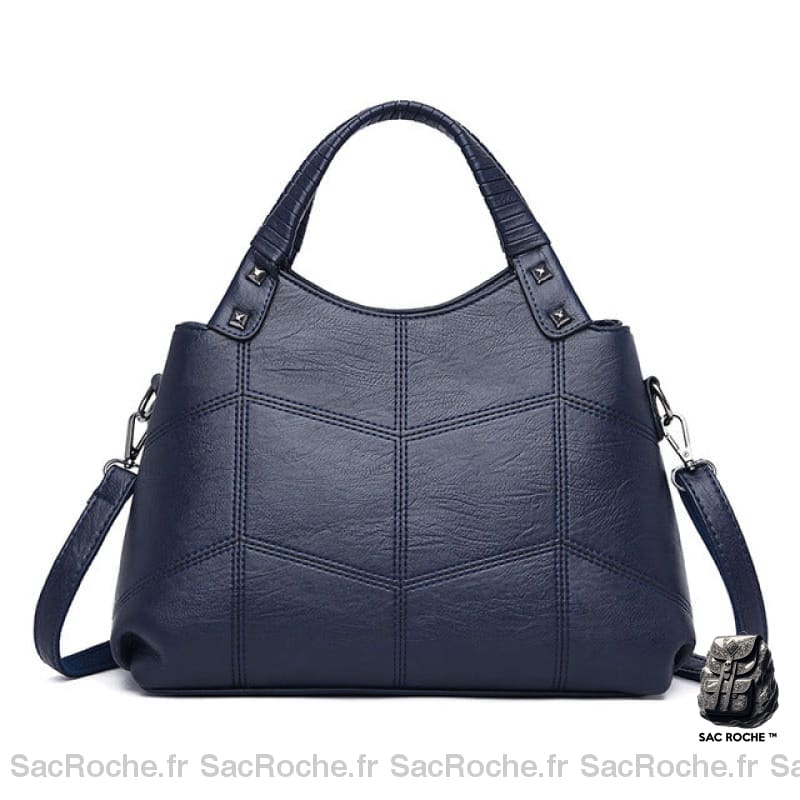 Sac Main Femme Cuir Multi Compartiments Spacieux Bleu Sac À Main Femme