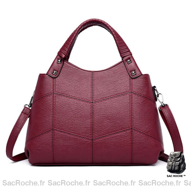 Sac Main Femme Cuir Multi Compartiments Spacieux Rouge Sac À Main Femme