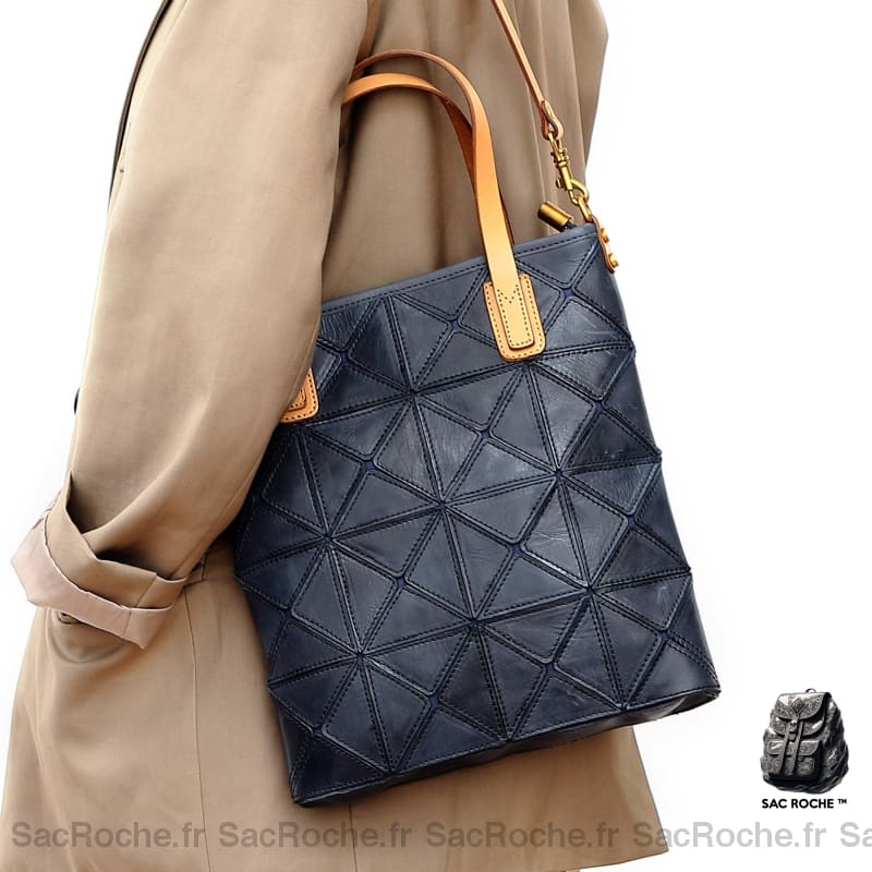 Sac Main Femme Cuir Naturel Bleu Foncé / 17X5X19Cm À