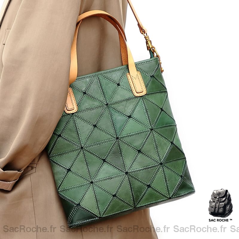 Sac Main Femme Cuir Naturel Vert / 17X5X19Cm À