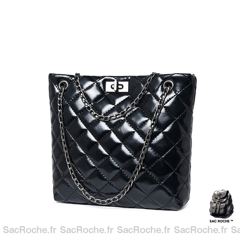 Sac Main Femme Cuir Noir Chaîne Argentée À