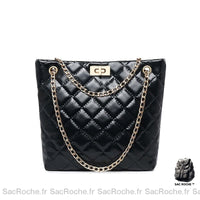 Sac Main Femme Cuir Noir Chaîne Dorée À