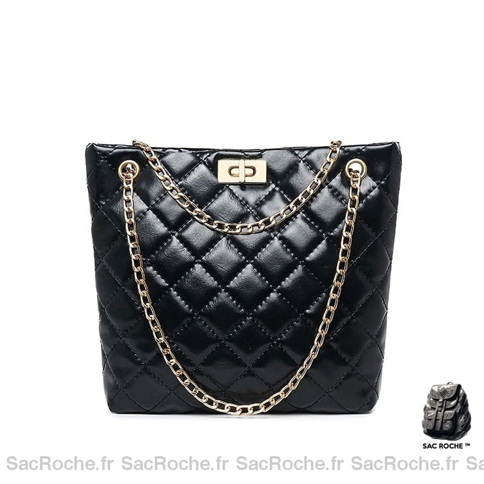 Sac Main Femme Cuir Noir Chaîne Dorée À