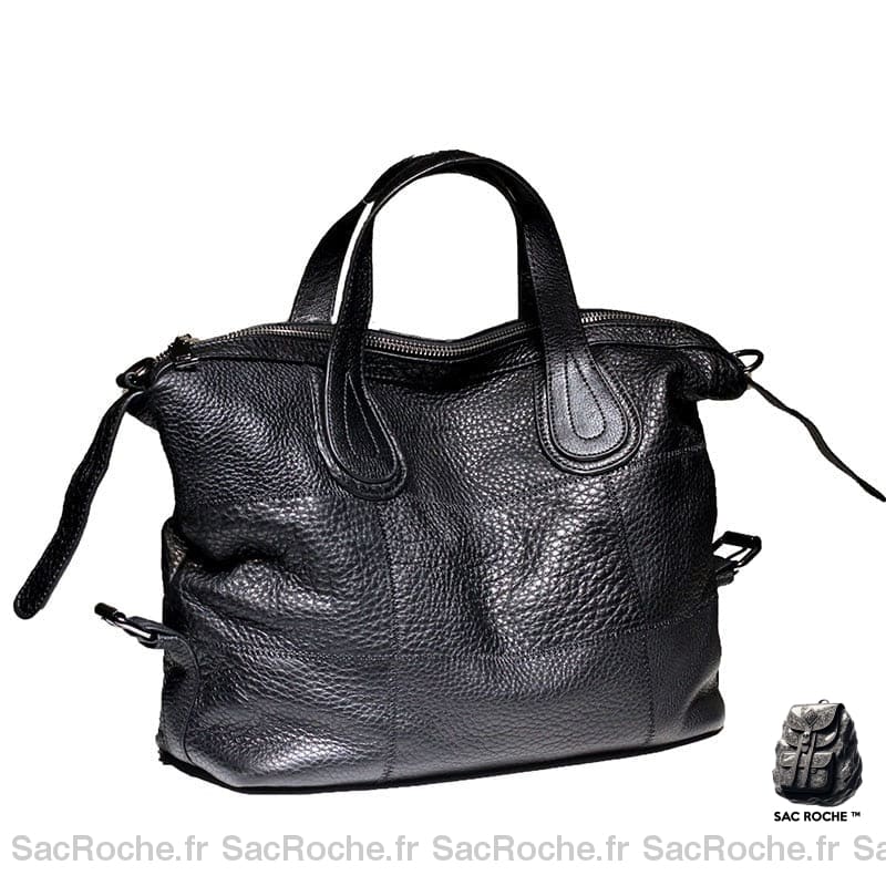 Sac Main Femme Cuir Noir Souple / 30X15X26Cm À