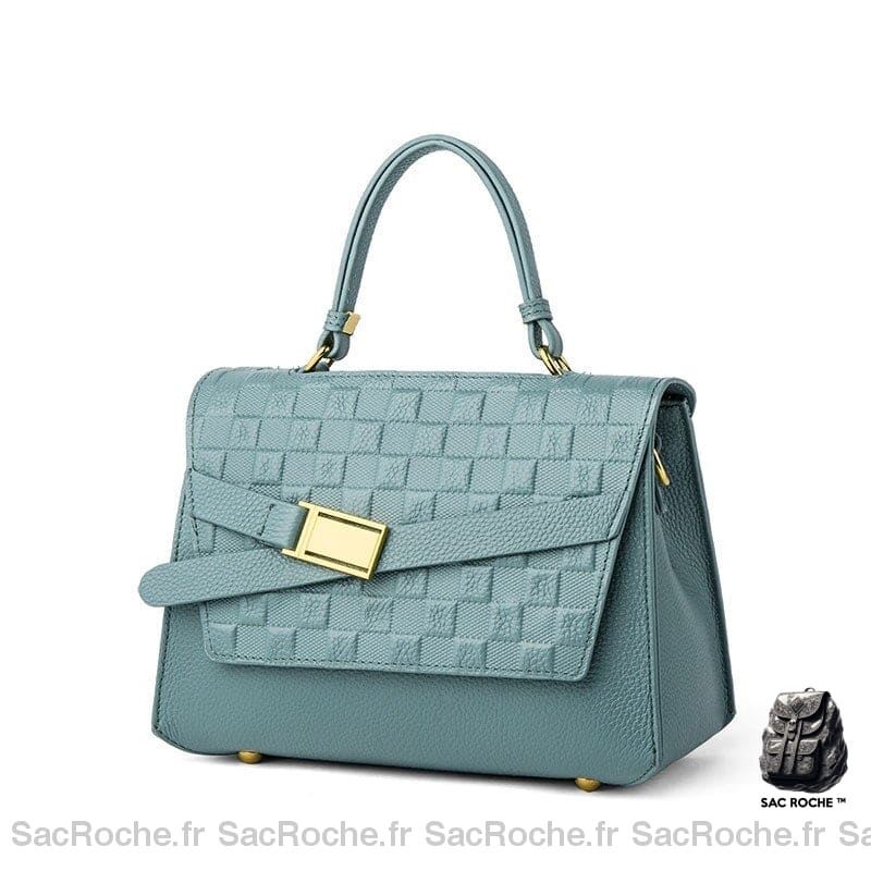 Sac Main Femme Cuir Qualité Bleu Ciel / 24.5X12X17Cm À