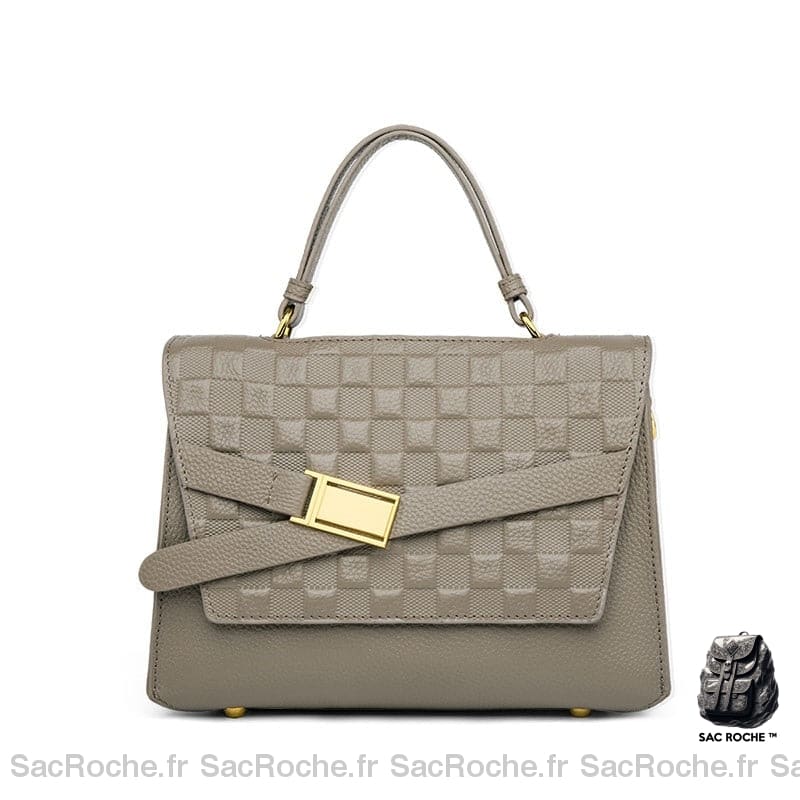 Sac Main Femme Cuir Qualité Gris / 24.5X12X17Cm À