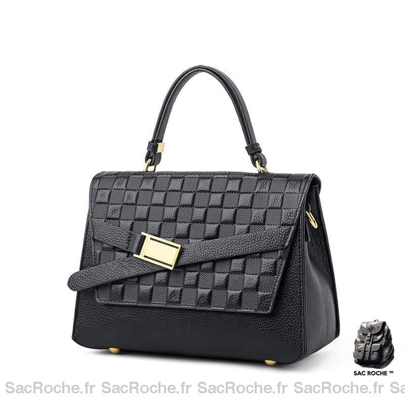 Sac Main Femme Cuir Qualité Noir / 24.5X12X17Cm À