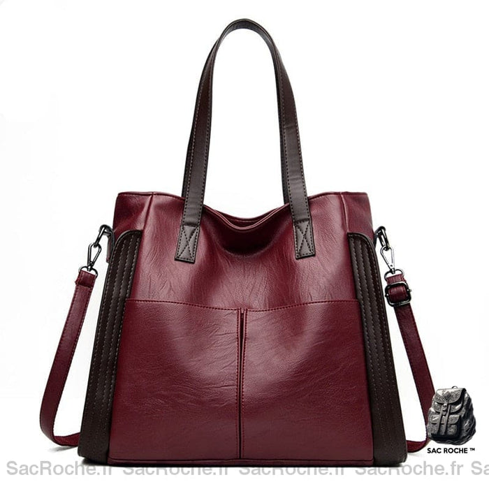 Sac Main Femme Cuir Rouge Burgundy Bordeaux / 33X14X30Cm À