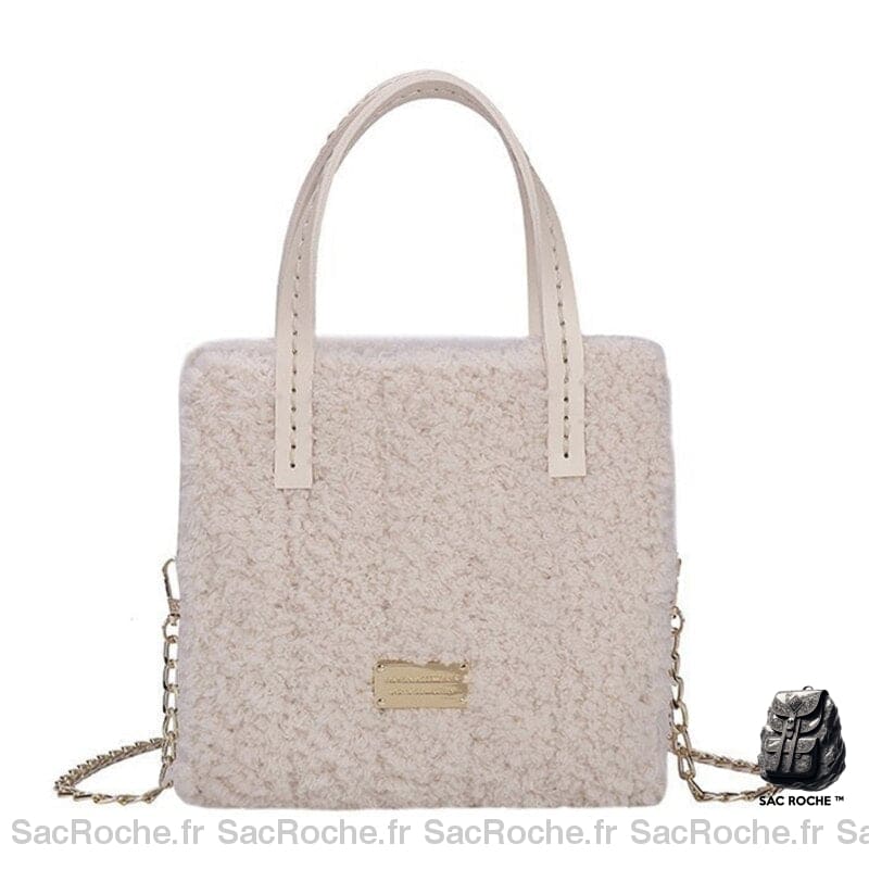 Sac Main Femme Cuir Souple Beige / 19X18X6Cm À