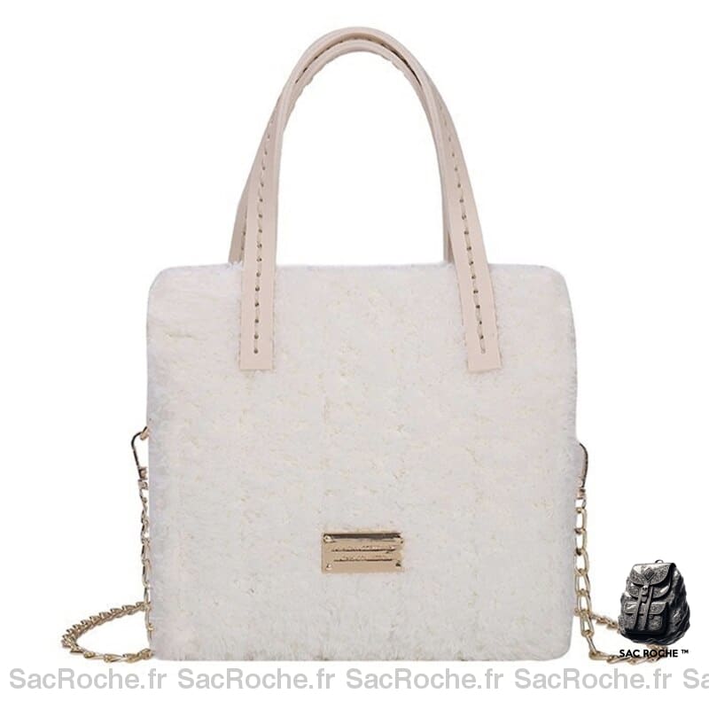 Sac Main Femme Cuir Souple Blanc / 19X18X6Cm À