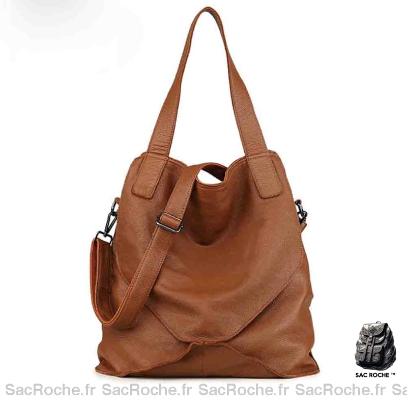 Sac Main Femme Cuir Souple Marron / 37 X 18 40Cm À