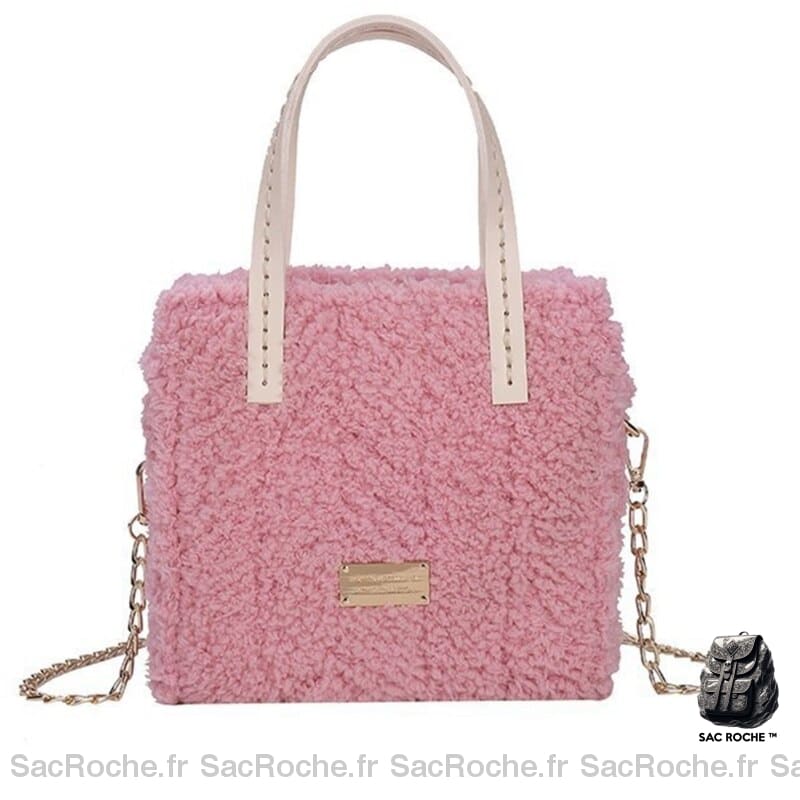 Sac Main Femme Cuir Souple Rose / 19X18X6Cm À