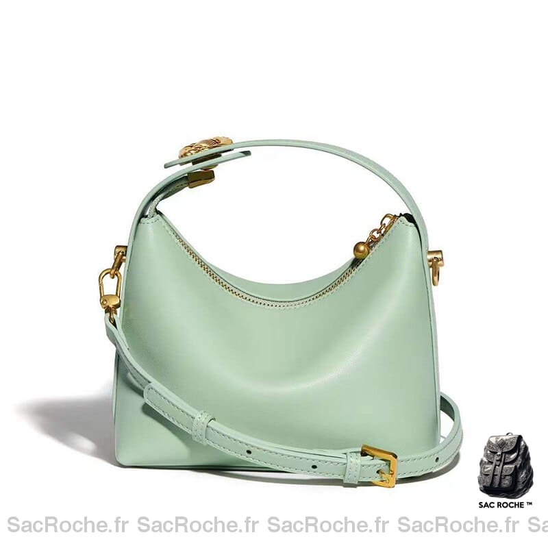 Sac Main Femme Cuir Souple Vert Clair / 18X12X16Cm À