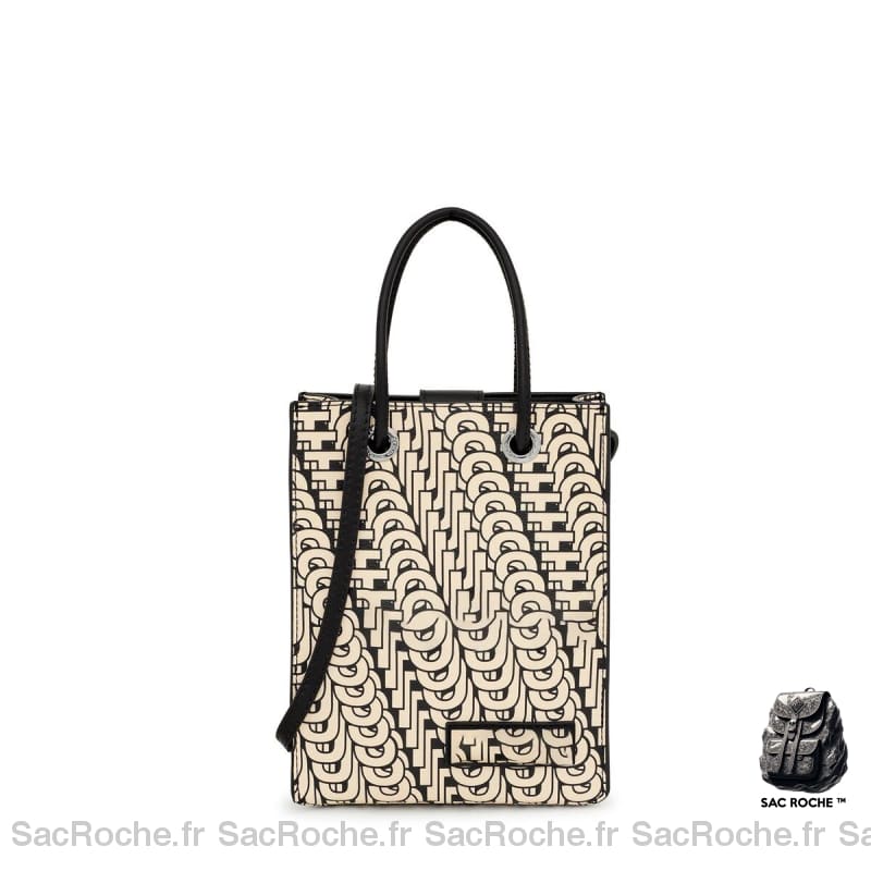 Sac Main Femme Cuir Synthétique Noir Et Blanc À