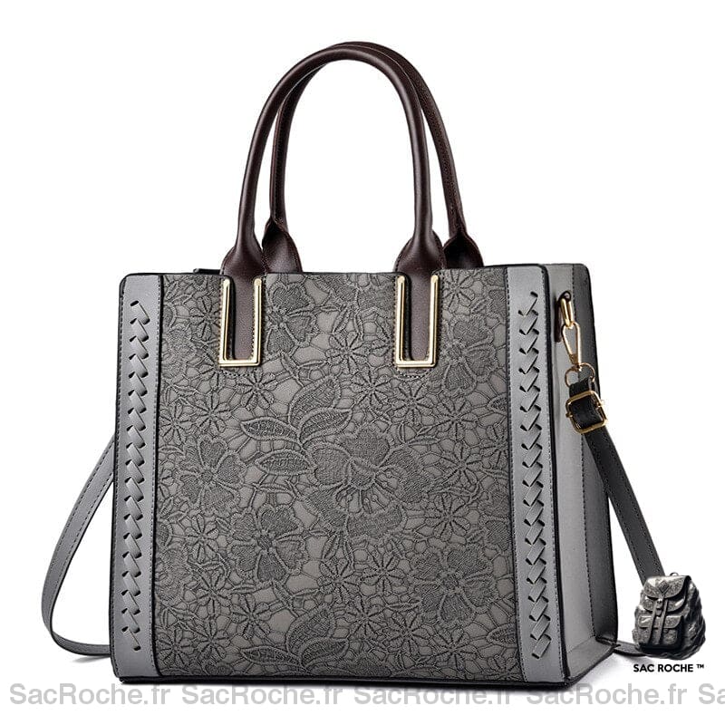 Sac Main Femme Cuir Tendance Gris / 33Cm À