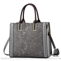 Sac Main Femme Cuir Tendance - modèle Gris / 33cm - Sac Roche ™