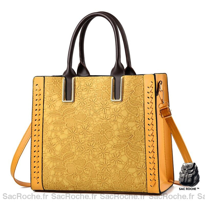 Sac Main Femme Cuir Tendance Jaune / 33Cm À