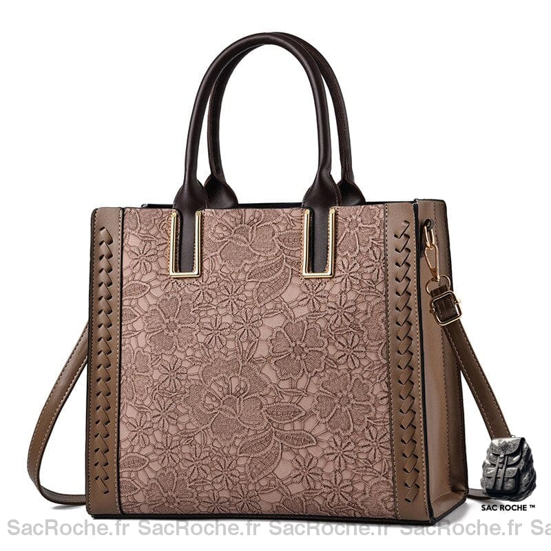 Sac Main Femme Cuir Tendance Kaki / 33Cm À