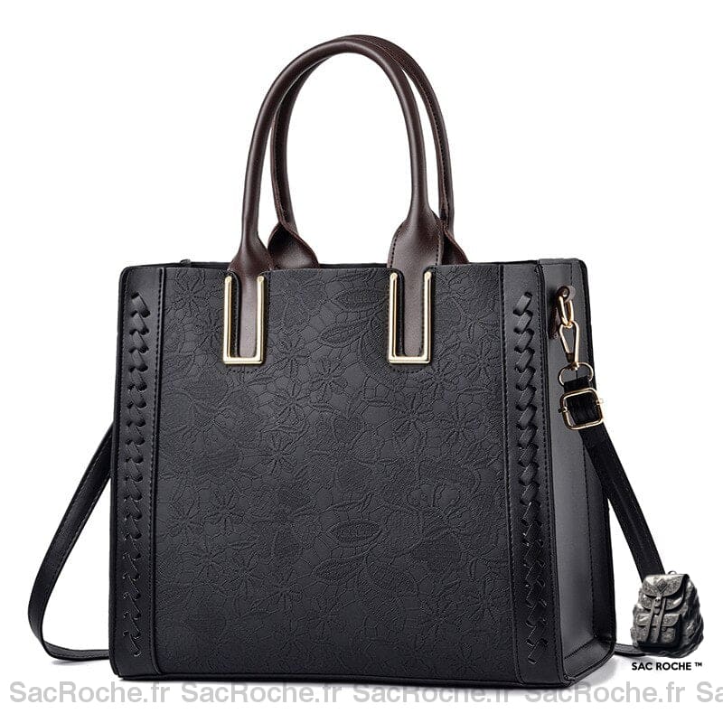 Sac Main Femme Cuir Tendance Noir / 33Cm À