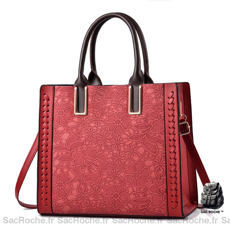 Sac Main Femme Cuir Tendance Rouge / 33Cm À