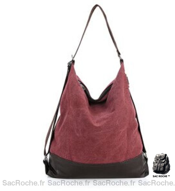 Sac Main Femme Cuir Toile Grenat / 41X19X43Cm À